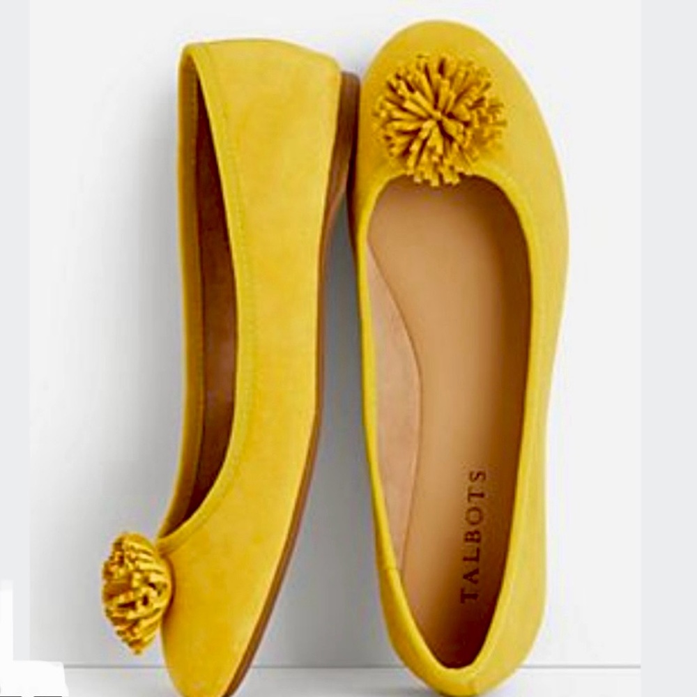 Talbots Yellow Suede Penelope Pom Flat Size 10